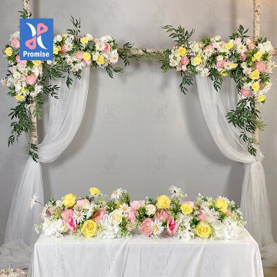 China Natural Touch Promise White Silk Flower Runners Row Artificial Flower Floral Table Runner Wedding Arch Flower For Wedding Decoration for sale