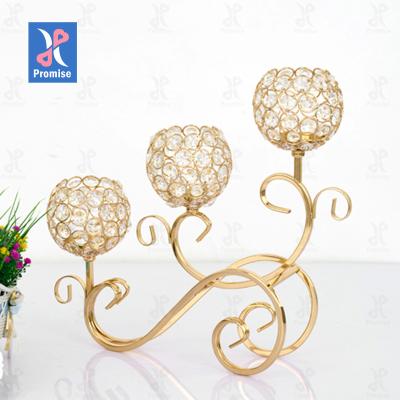 China Gold Eco-friendly Tall Candlestick Fashion Promise Metal Crystal Candle Holder With Home Wedding Dec for sale