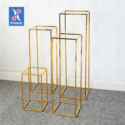 China Wholesale Eco-friendly Wedding Stage Prop Wholesale Square Metal Iron Gold Wedding Promise View Flower Stand Table Centerpiece for sale