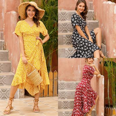 China Shein Anti-Static Vestidos Bulk Clothing Fashionable Dresses For Women Summer Elegant Sexy Asymmetrical Print Lady Chiffon Casual Outfits for sale