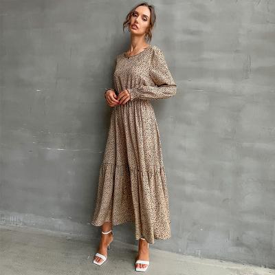 China Anti-Static Dot Dress Fall Winter Women O Neck Polka Dot Long Sleeve Maxi Polka Dot Dress for sale