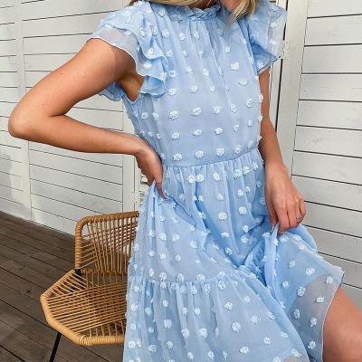 China Swiss Anti-Static Dot Dress 2022 Summer Women Short Sheath Solid Color Swiss Dot Dress for sale