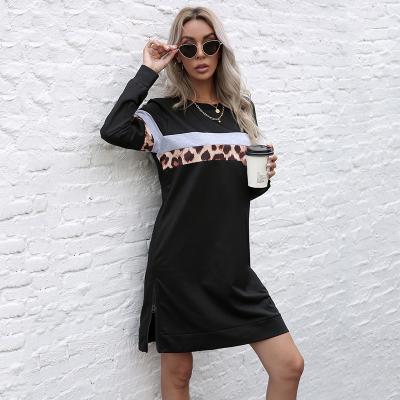 China Lady Elegant Casual Long Sleeve Leopard Print Sweatshirt Anti-static Dress Women Clothing Dress for sale