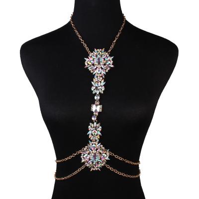 China Boho Rhinestone Statement Chest Chain Crystal Necklace Beach Body Jewelry Charm Elegant Crystal Necklace Body Chain Summer Accessories for Women and Girls for sale