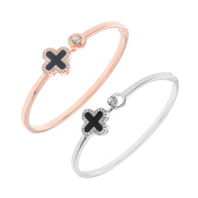 China TRENDABLE Simple Lucky Rose Gold Bangle Bracelet Clover Fashion Soft Popular Open Bangle for sale