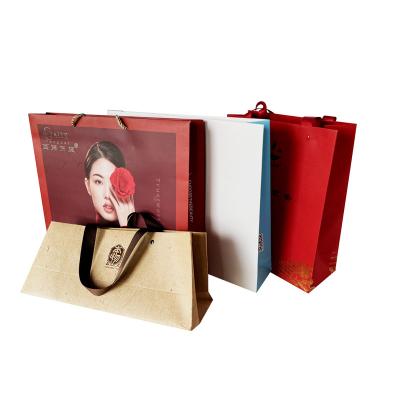 China Recyclable Factory Wholesale Hand Length Handle Promotion Recyclable Kraft Paper Bag for sale