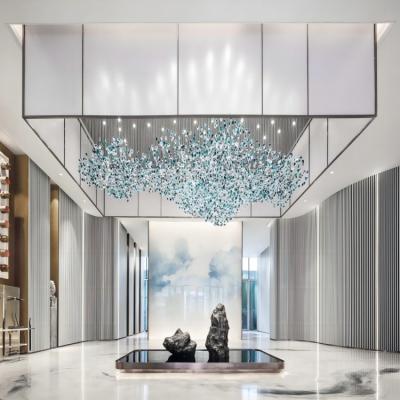 China Green living room villa large hotel project room reception mall factory pendant light modern direct blown glass chandelier for sale