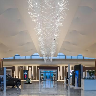 China Custom Modern Linear Chandelier White Glass Ceiling LED Lamp Set Hotel Lobby Lighting OEM for sale