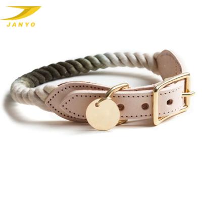 China Durable Leather Colored Cotton Light Dog Collar Cotton Rope Mounted Gold Dog Collar for sale