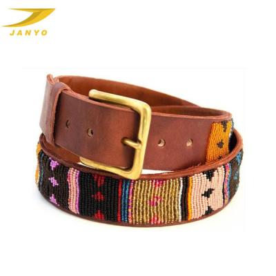 China Fashion Eco - Friendly Handmade Indian Manufacturer Beaded OEM Leather Belt for sale