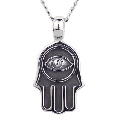 China Hiphop Amulet Stainless Steel Necklace Charms Hamsa Hand Pendant Necklace With Evil Eyes for sale