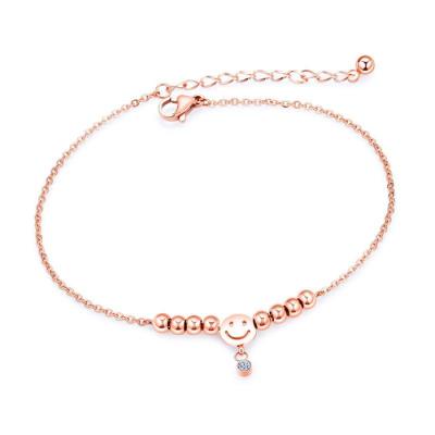 China Trendy Stainless Steel Rose Gold Smile Initial Anklet Chain Fashion Design Smile Initial Anklet for sale