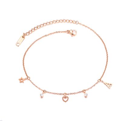 China Girls' High Quality Stainless Small MOQ Stainless Star Anklet Crystal Feet For Girls for sale