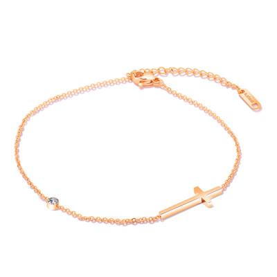 China Stainless Steel Jewelry Cross Cross Anklet Rose Gold Plated Foot Chain Anklet for sale