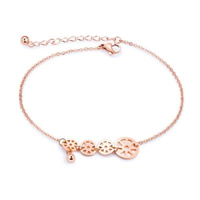 China Rose Gold Geometric Shape Double Layer Anklet For Women Stainless Steel Rose Gold Coin Bell Anklet Female Support LOW MOQ Delivery For Female Women for sale