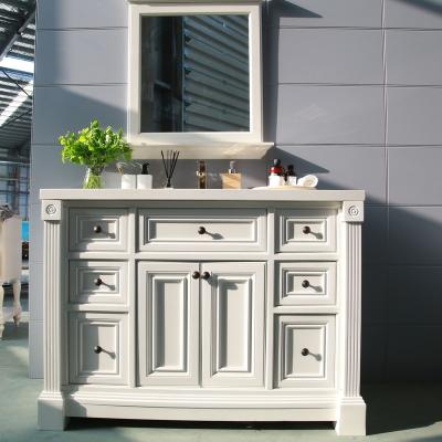 China Modern Wholesale Basin Bathroom Vanity Furniture Solid Wood With Single Sink White Cream Color for sale