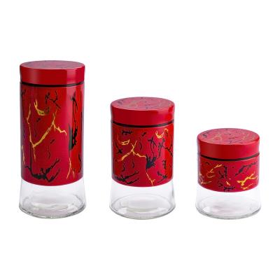 China Modern Set of 3 Kitchen Glass Canisters Set Glass Jars With Lids Food Storage Containers for sale