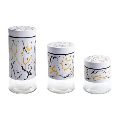 China Modern 380ml, 600ml, 800ml different size glass jars, kitchen food storage container canister with cover for sale