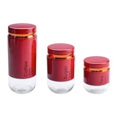 China Modern Glass Canister Set With Lids Food Storage Jars Coffee Beans Beans Candy Sugar Canisters Containers for sale