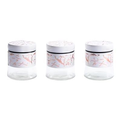 China Modern Kitchen Glass Round Canisters With Lids For Food Storage Bottles And Jars Clear Glass Food Canisters for sale