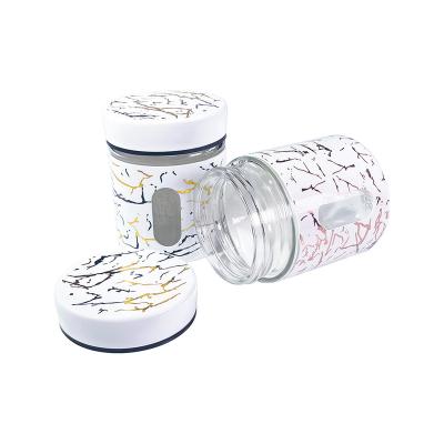 China Modern 335ml Kitchen Food Storage Containers Airtight Glass Canisters With Lids Glass Jars With Window for sale