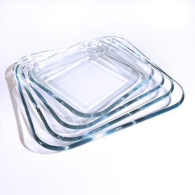 China Sustainable Set of 4 Clear Glass Pie Dish Square Borosilicate Tempered Glass Heat Resistant Pie Pans for sale