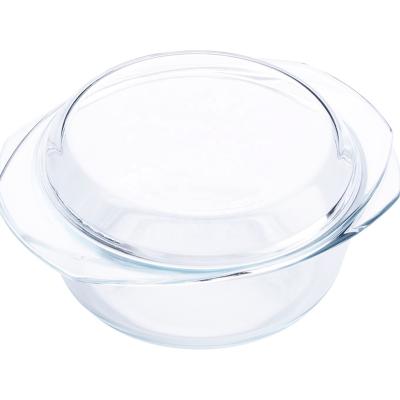 China Sustainable 1L Round Clear Borosilicate Tempered Glass Heat Resistant Casserole With Handle And Lid for sale