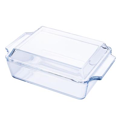 China Sustainable Clear 1.5L Borosilicate Tempered Glass Rectangular Heat Resistant Casserole Bowl With Glass Cover for sale