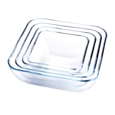 China Sustainable Clear Borosilicate Tempered Glass Square Glass Mixing Bowl Heat Resistant Salad Bowl Set Glass Serving Bowl for sale