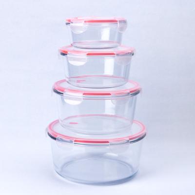 China Heatable High Quality Round Borosilicate Heat Resistant Tempered Glass Container Set With Locking Lid for sale