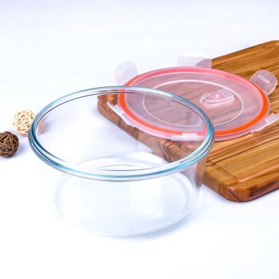 China 1.9L Borosilicate Heatable High Quality Round Heat Resistant Tempered Glass Container With Lid BPA Free for sale