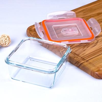 China Heatable Square 0.5L Borosilicate Heat Resistant Tempered Glass Container With Lid BPA Free for sale