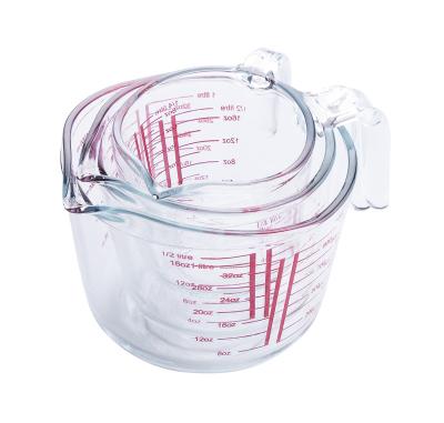 China Workable set of 3 pieces of high quality clear measuring cup tempered glass for sale