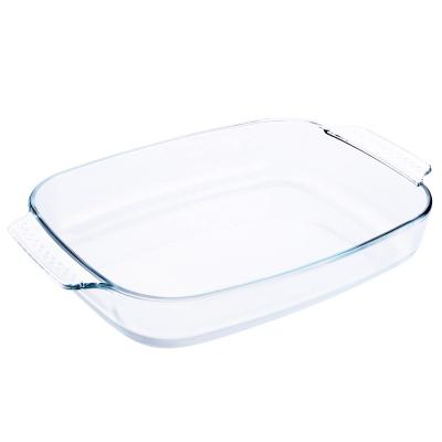 China Sustainable Clear 3.1L Borosilicate Tempered Glass Rectangular Heat Resistant Bakeware Mold With Handle for sale