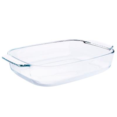 China Sustainable Clear 1.8L Borosilicate Tempered Glass Rectangular Heat Resistant Bakeware Mold With Handle for sale