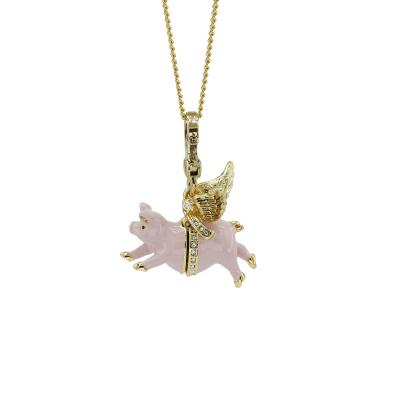 China BOHEMIA Fashion Jewelery Hot Sale High Quality Rose Color Enamel Luster Animal Open Pendant Jewelry Flying Piglet Zodiac Female Gift for sale