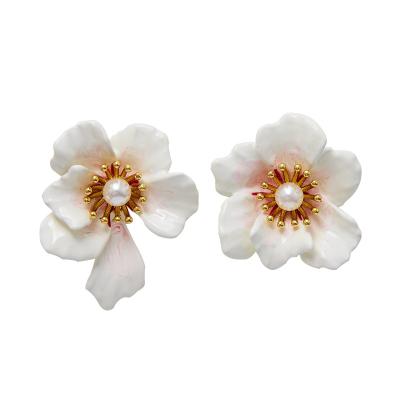 China FASHIONABLE All Kinds Of Hot Sale High Quality Cherry Blossom Asymmetric Earrings Customized White Simple Jewelry Gifts for sale