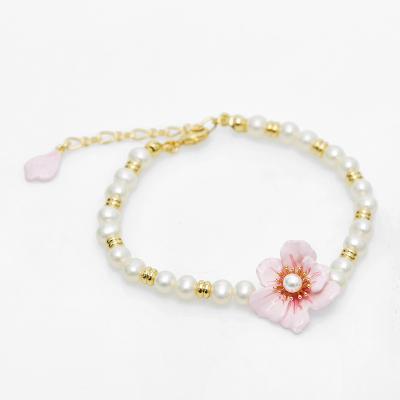 China Newest Latest TRENDY Promotional Pink Flower Bead Bracelet All Kinds Of Hot Sale Gift High Quality Gold Plated Jewelry for sale