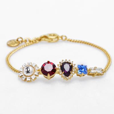 China Fashion Water Drop Crystal Pearl Sun Flower Bracelet French TRENDY Elegant Color Purple Gold Plated Cuban Chain Jewelry Women for sale