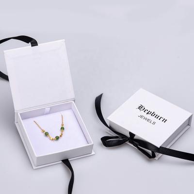 China Luxury Recycled Materials Custom Logo Cardboard Necklace Bracelet Jewelry Packaging Black And White Gift Box Small Set With Ribbon for sale