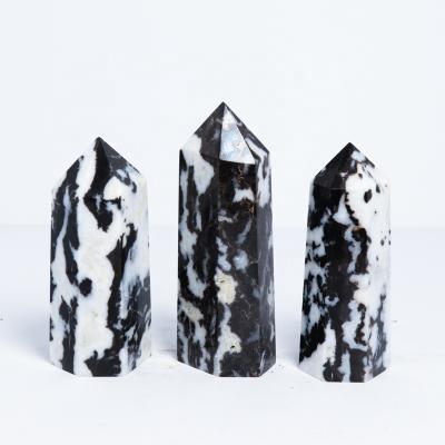 China Healing Crystals from Europe Stones Semi Precious Stones Zebra Black and White Dots Magic Wands Tower for Home Decoration for sale