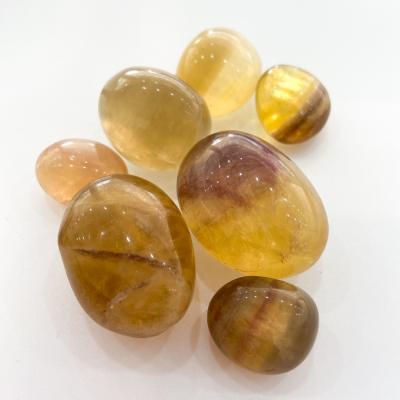 China Crystal Wholesale Natural Yellow Fluorite Polished Quartz Crystal Gravel Tumbled Stone For Decoration for sale