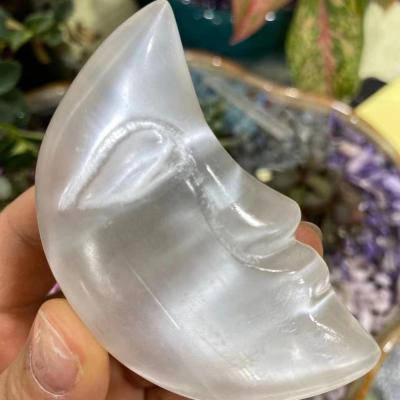 China Crystal Healing Stone Folk Crafts Products Selenite Spiritual Moon Cresent From Europe Chakra Face For Meditation for sale