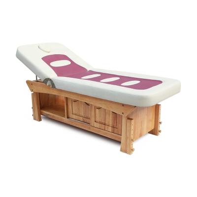 China Contemporary Stationary Adjustable Facial Therapy Treatment Table Height Clinic Salon Beauty Solid Wood Thai Massage Bed with Storage for sale