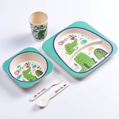 China 2021 New Disposable Best Selling Amazon Fiber Kids Dishware Set High Quality Bamboo Tableware for sale