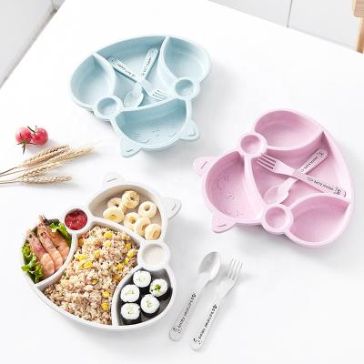 China 2021 Viable Children's Creative Dish Grid Household Cat Anti Falling Baby Bamboo Children's Tableware Set for sale