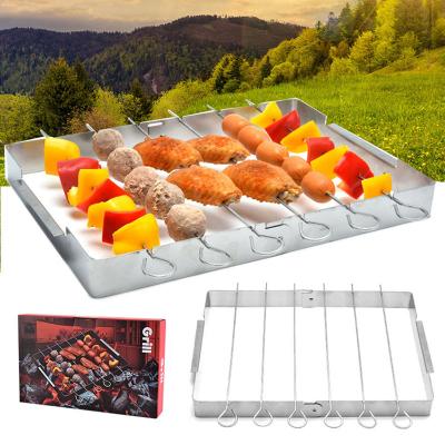 China Easily Cleaned Stainless Steel BBQ Skewer Kebab Set, Foldable Grill Rack Set for sale