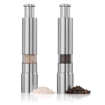 China Minimalist Stainless Steel Salt and Pepper Push Button Mini Thumb Grinder for sale