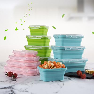 China Amzon Top Sale 2021Silicone Stocked Collapsible Food Storage Containers Prepare Storage Bowls With 4 Silicone Lunch Container Set Lids for sale