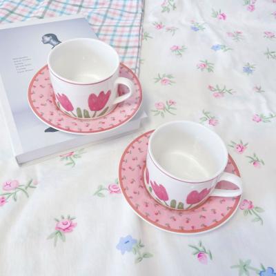 China INS Viable Tulip Ceramic Cup Saucer Set Rose Flower Coffee Cup Set Ceramic Afternoon Tea Cup And Dish for sale